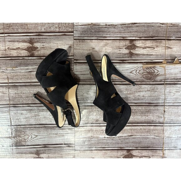 PRADA Suede High Platform Heels Strap and Open Toe Sz 35.5 EU 5.5 US color black - Picture 4 of 7